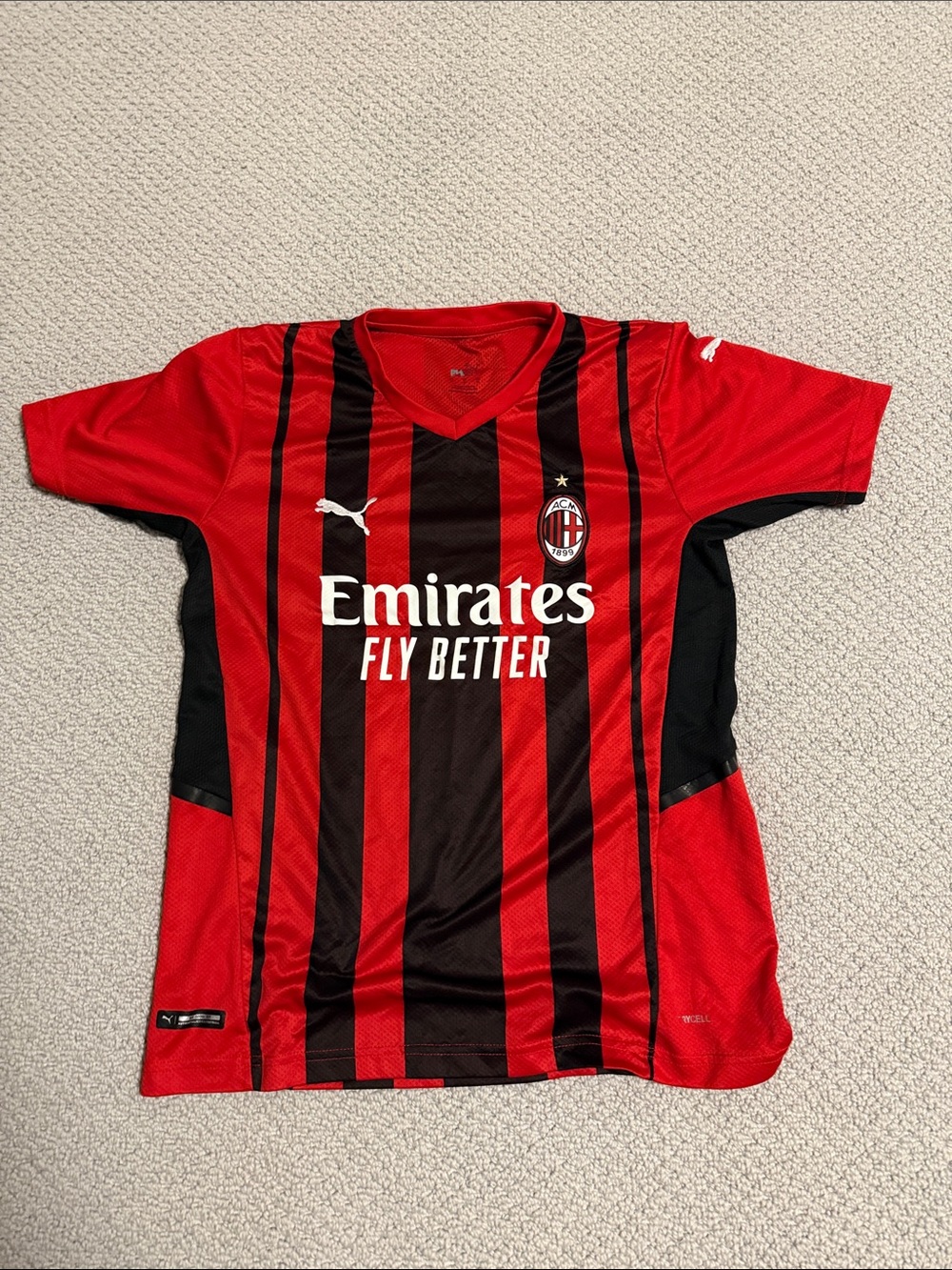 AC Milan Puma Red & Black Striped Football Jersey